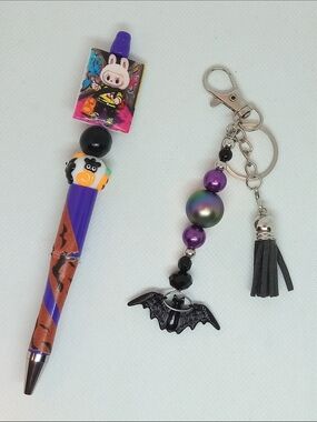 Halloween Bat Beaded Keychain/Purse Charm and Stylus Pen NWT